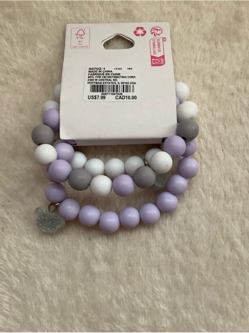Claire's Lavender, White, and Light Gray Beaded Bracelet Set